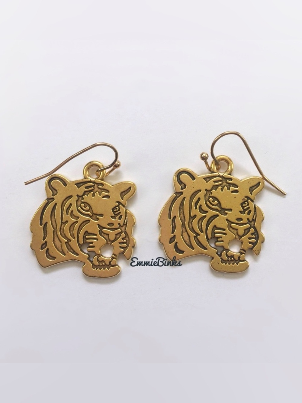 New Golden Etched Tiger Earrings | Auburn Tigers | LSU | Clemson Mascot Football - Picture 2 of 16